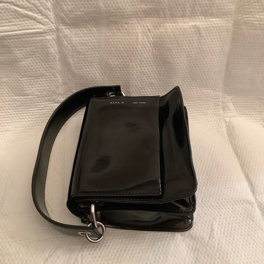 KARA Black Shiny Patent Leather Small Purse Crossbody Bag NWOT - Picture 6 of 13